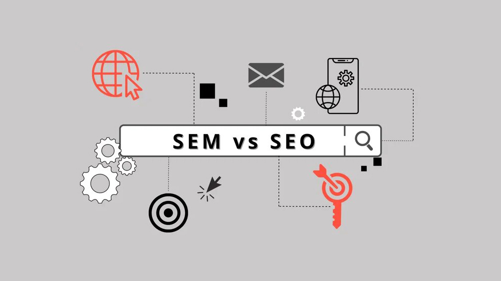 یک باکس جستجو که روی آن seo vs sem نوشته شده