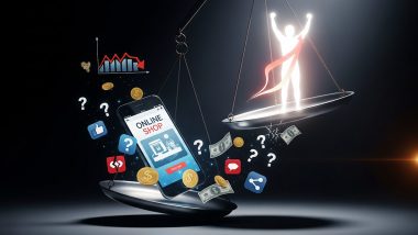 دو کفه ترازو با سقوط آنلاین شاپ و موفقیت