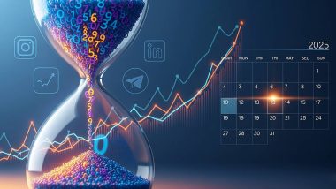 نمودار صعودی خطی با المان‌های داده دیجیتال مارکتینگ اطراف آن