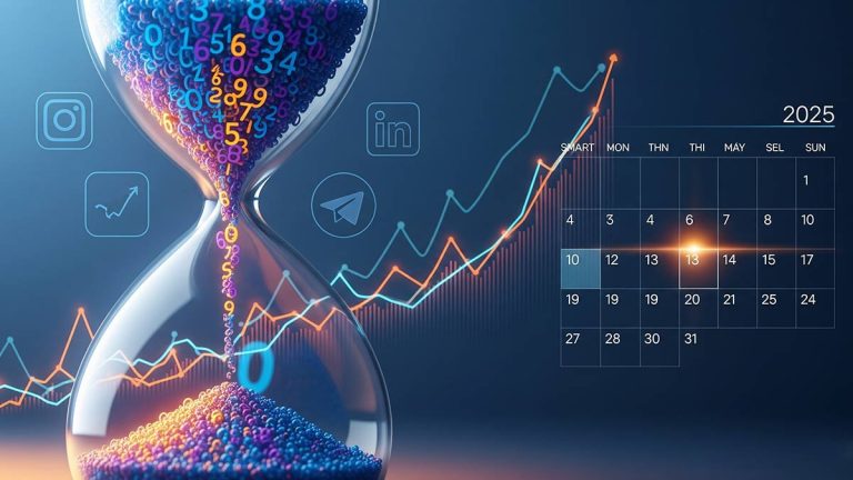 نمودار صعودی خطی با المان‌های داده دیجیتال مارکتینگ اطراف آن
