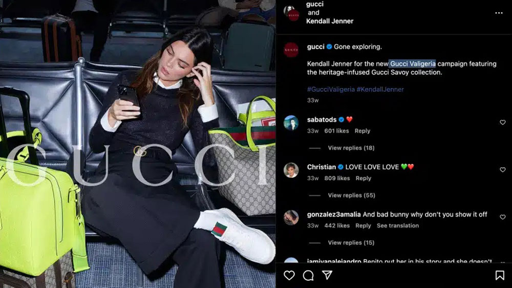 پست اینستاگرام کندال جنر و گوچی