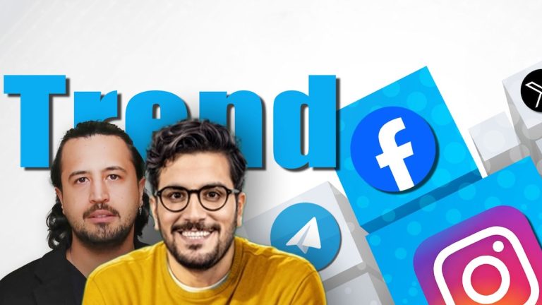 امیرحسین قیاسی و مهرداد صدیقیان در کنار لوگوهای فیس بوک و اینستاگرام و تلگرام