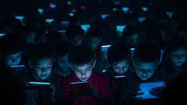 تعدادی کودک در حال نگاه کردن به صفحه گوشی موبایل