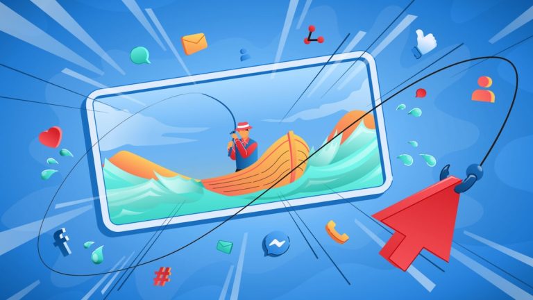 تصویر مفهومی از فردی درون صفحهای دیجیتال که با قلابماهیگیری در حال جلب توجه مخاطبان است، نمادی از استفاده از هوکهای جذاب در تولید محتوای اینستاگرام برای افزایش تعامل